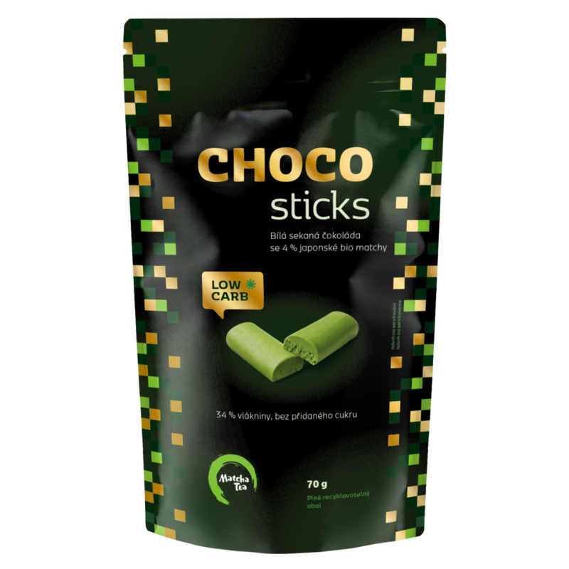 Matcha Tea Choco sticks sekané kousky bílé čokolády probarvené čajem matcha