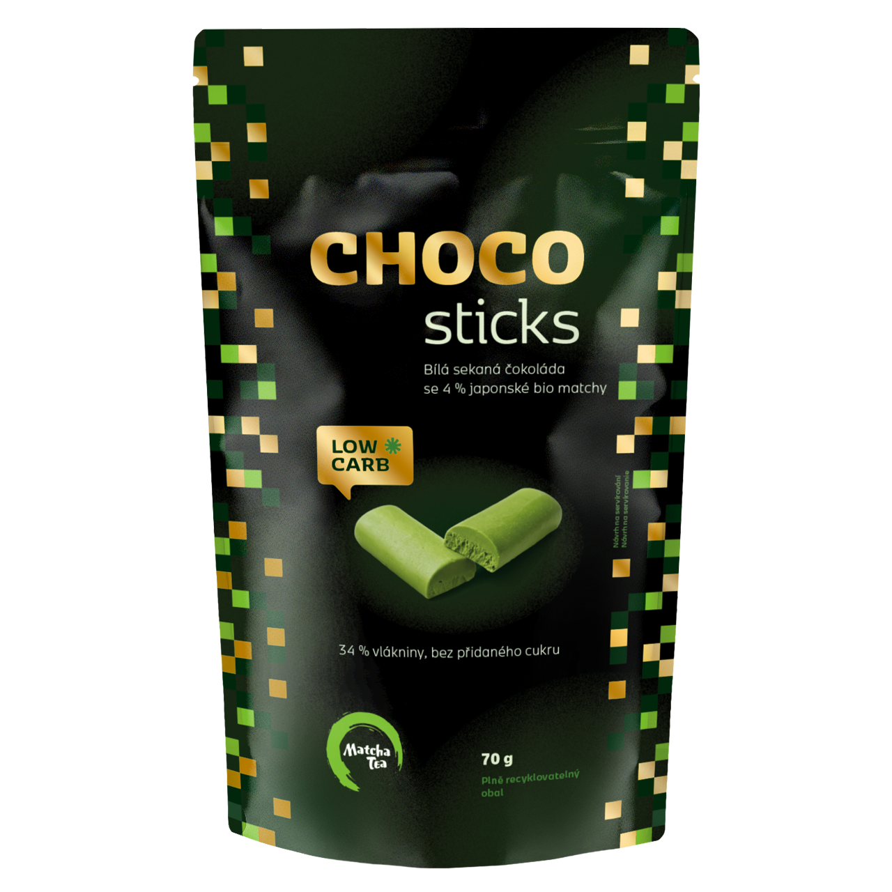 Matcha Tea Choco sticks sekané kousky bílé čokolády probarvené čajem matcha
