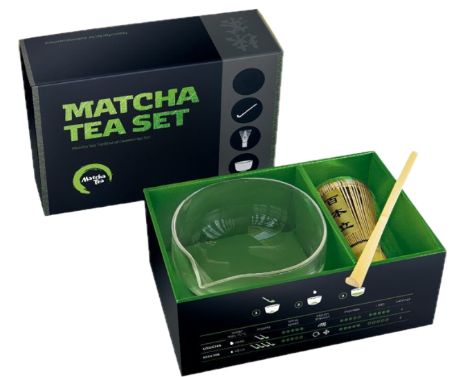 Dárkové sety Matcha Tea – krabička s miskou, metličkou a lžičkou